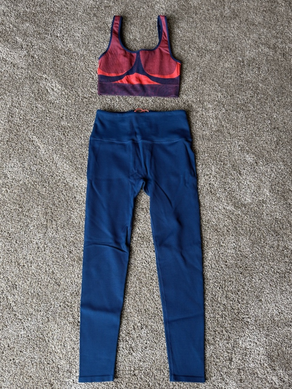 Fabletics Sports Bra and Navy Ribbed Leggings Set Size XS